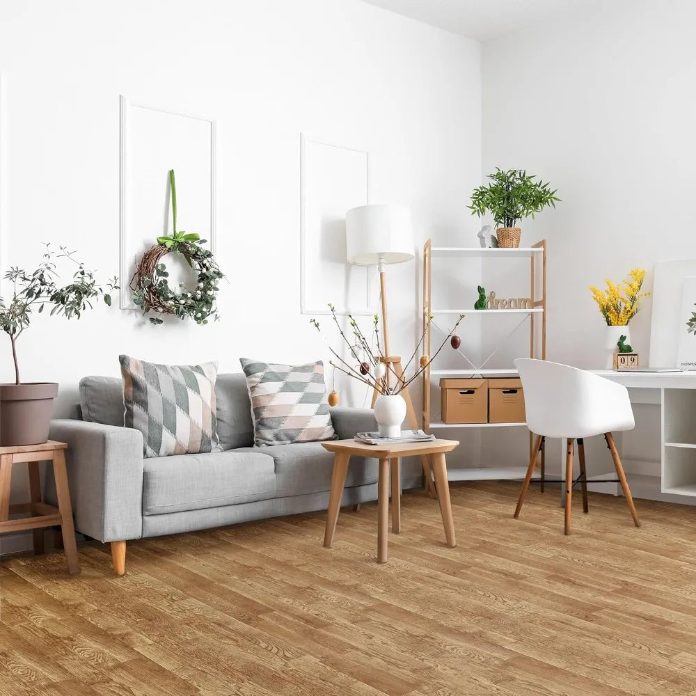 12 Tiles (48 Sq Ft) Wood Grain Floor Tiles Foam Mat, 3/8-Inch Thick Flooring Wood Puzzle Exercise Mats W/Borders, Tiles Foam Mat