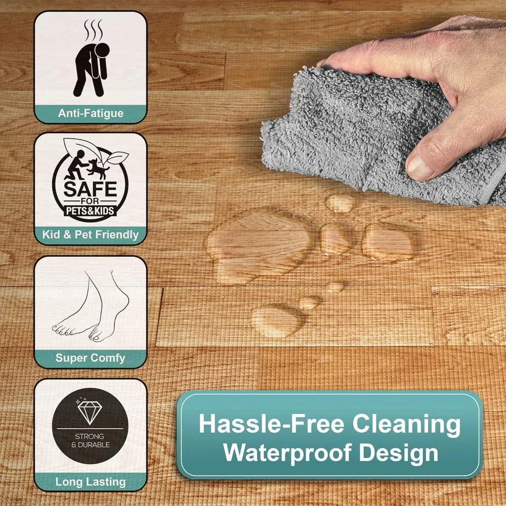 12 Tiles (48 Sq Ft) Wood Grain Floor Tiles Foam Mat, 3/8-Inch Thick Flooring Wood Puzzle Exercise Mats W/Borders, Tiles Foam Mat